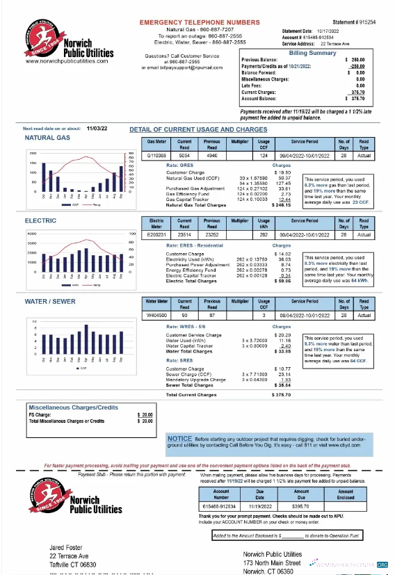 download download USA NORWICH PUBLIC UTILITIES utility bill Word and PDF template PDF template PDF template